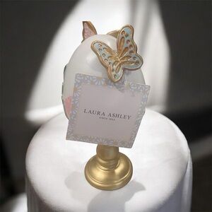Laura Ashley Elegant Butterfly and Floral Decorative Egg on Gold Stand